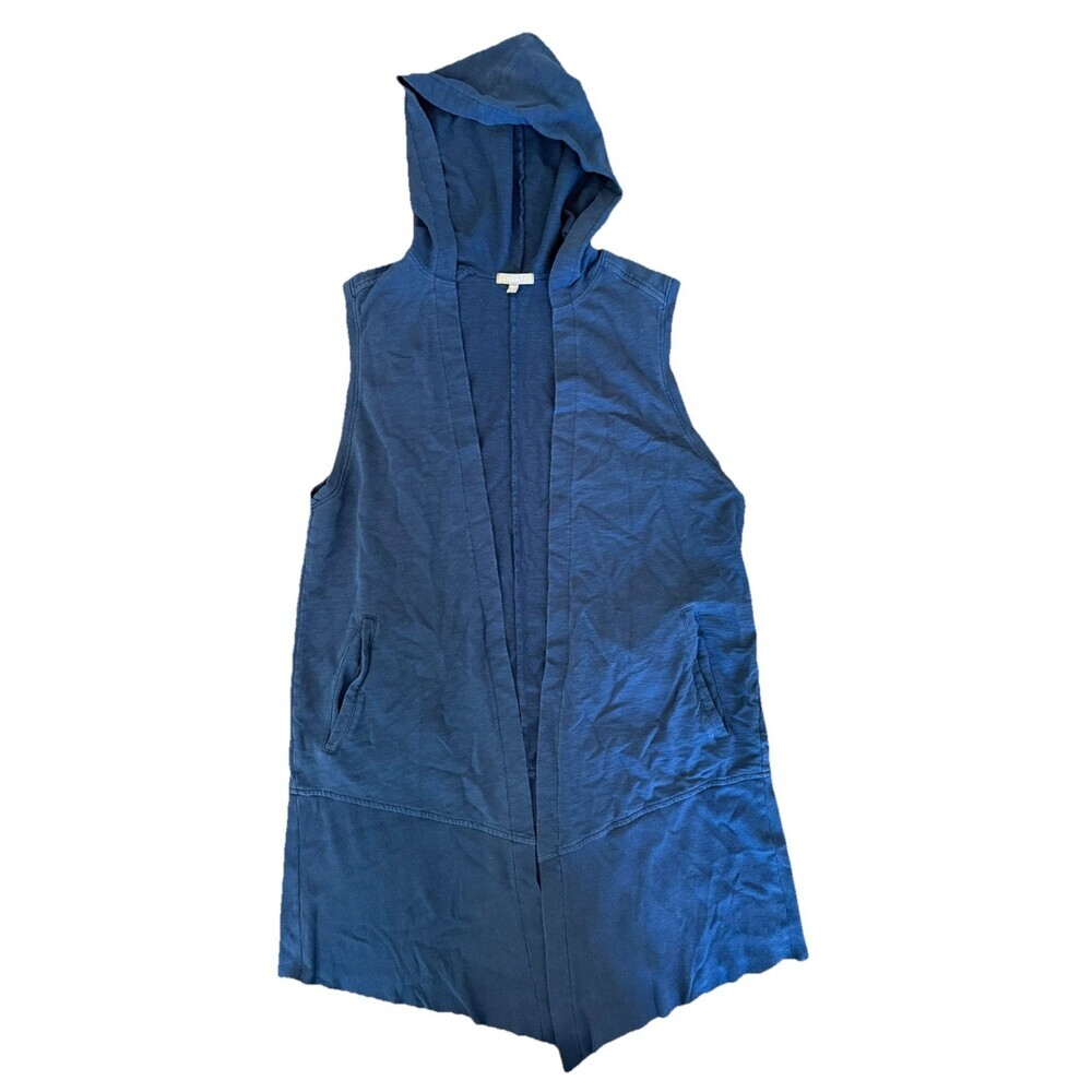 LILLA P Hooded Draped Sleeveless Cardigan Vest Navy Blue Size MEDIUM